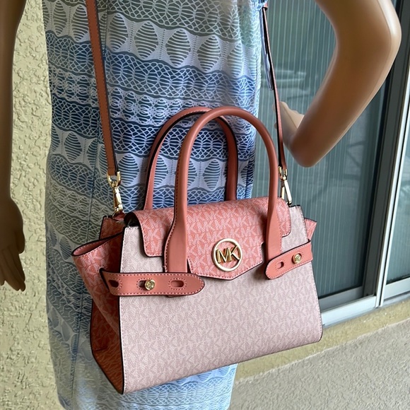 Michael Kors Carmen Medium Logo and Faux Leather Belted Satchel - Picture 11 of 16